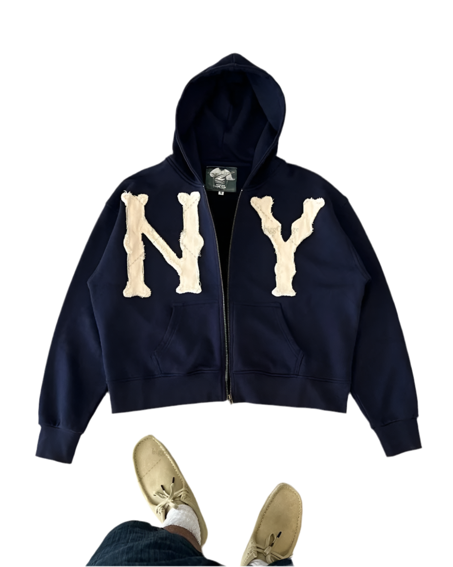 "NY" 3D Stitch Zip Up Hoodie