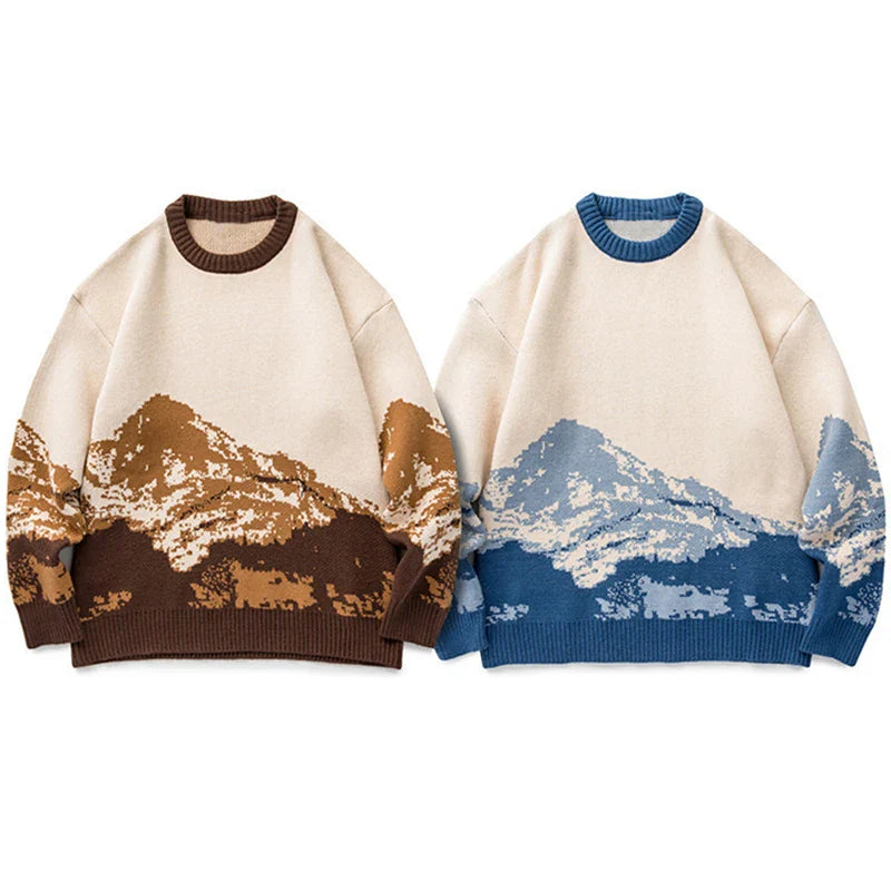 Japanese Style Snow Mountain Knitted Sweater Casual Pullover