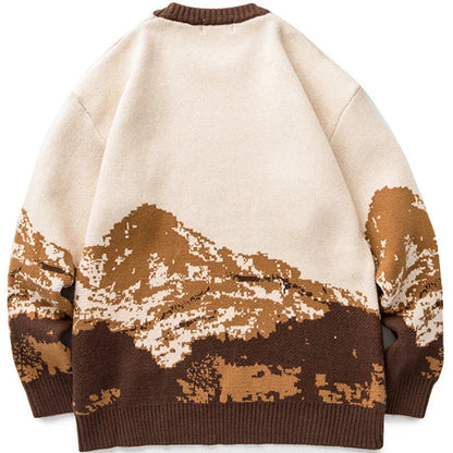 Japanese Style Snow Mountain Knitted Sweater Casual Pullover