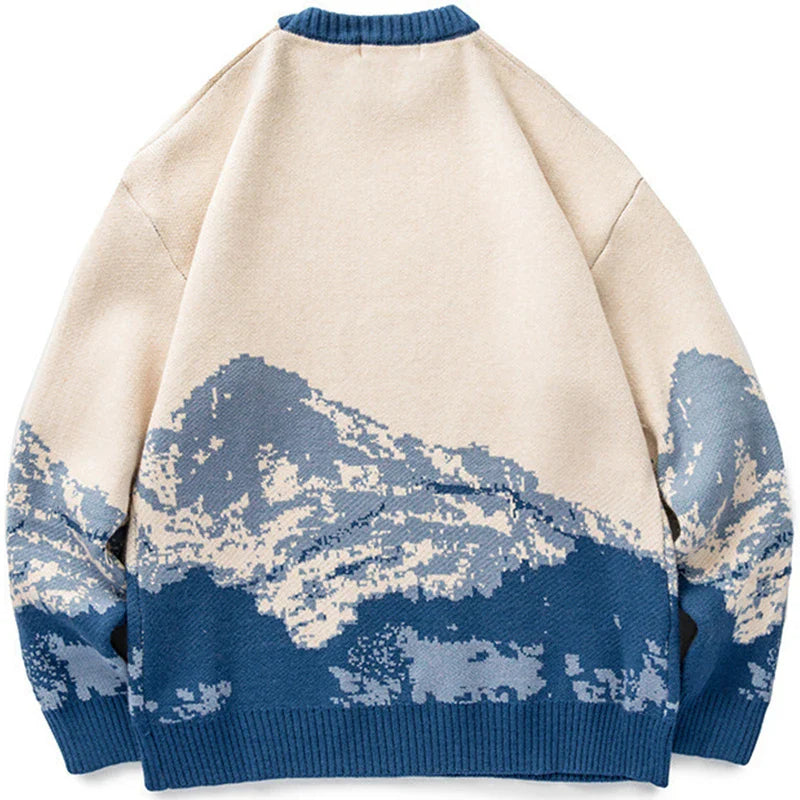 Japanese Style Snow Mountain Knitted Sweater Casual Pullover
