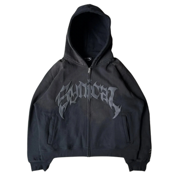 Retro 3D PUFF blackout Zip Up Hoodie