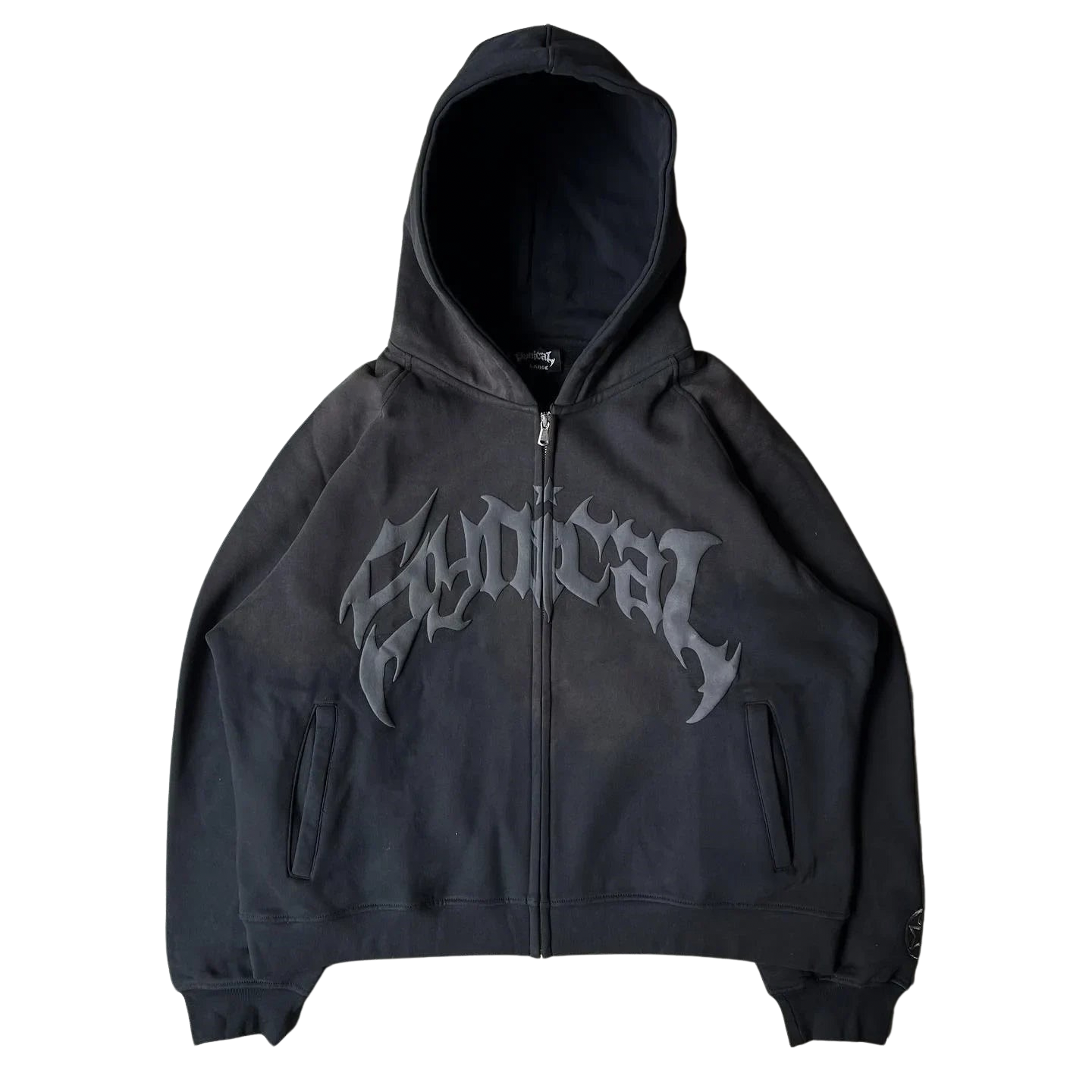 Retro 3D PUFF blackout Zip Up Hoodie