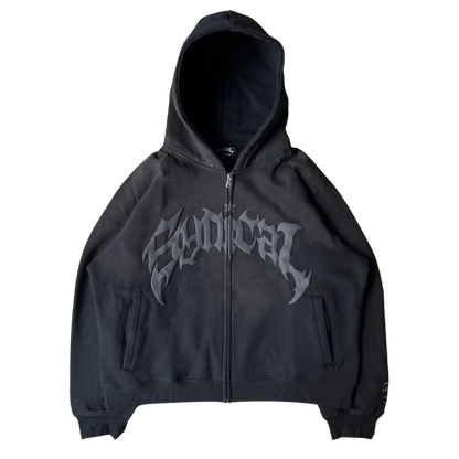 Retro 3D PUFF blackout Zip Up Hoodie